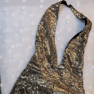 Gold Sequin Halter Wide Leg Jumpsuit - Pretty Little Thing
